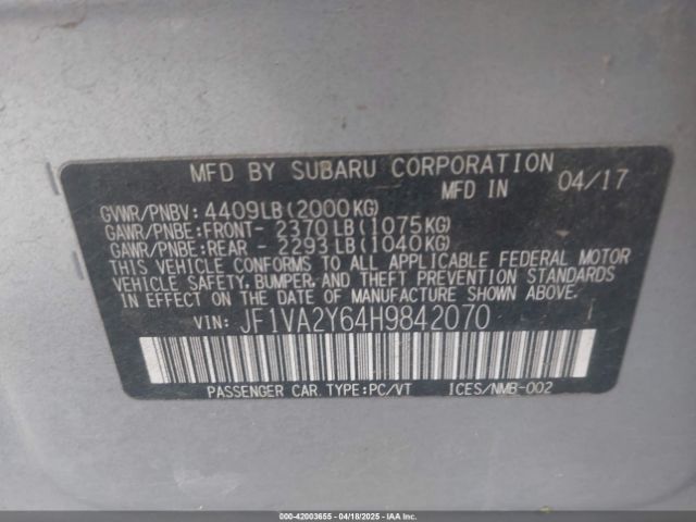 JF1VA2Y64H9842070 Subaru Wrx Sti Limited