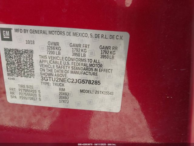 3GTU2NEC2JG578285 GMC Sierra 1500 Slt