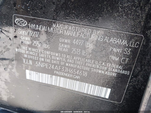 5NPE24AF3JH654618 Hyundai SONATA SE