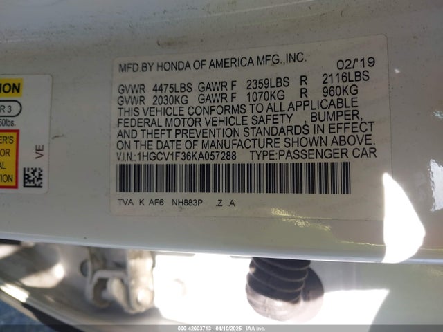 1HGCV1F36KA057288 Honda Accord Sport