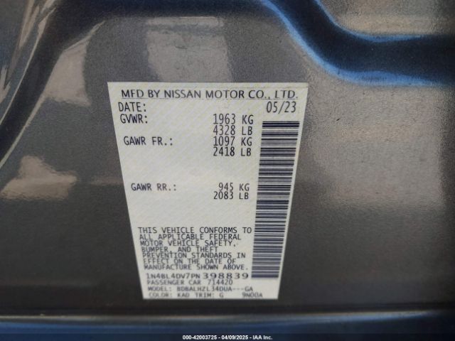 1N4BL4DV7PN398839 Nissan Altima Sv Fwd