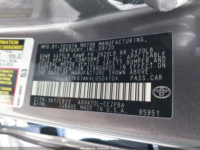 4T1K61AK4LU504704 Toyota CAMRY XSE
