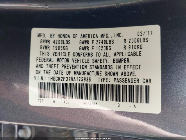 1HGCR2F37HA175935 Honda ACCORD LX