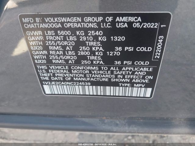 2022 VOLKSWAGEN ATLAS CROSS SPORT 1V2JE2CA0NC224539 Photo 8