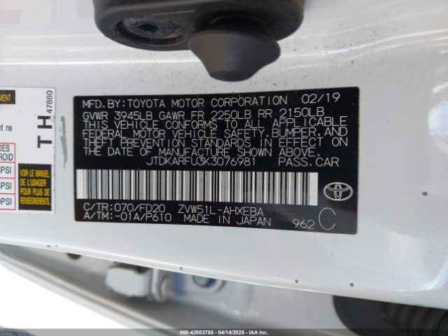 2019 TOYOTA PRIUS JTDKARFU3K3076981 Photo 8