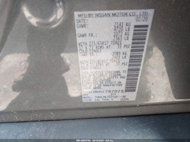 5N1AT2MV4LC787028 Nissan Rogue S Intelligent Awd