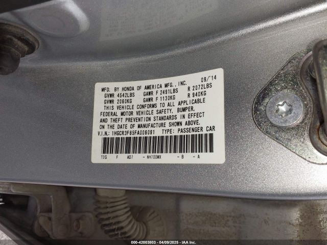 1HGCR3F85FA006091 Honda Accord Ex-l V-6