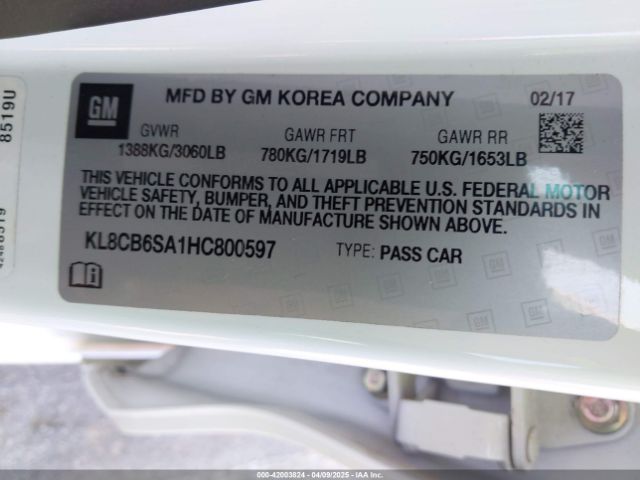 KL8CB6SA1HC800597 Chevrolet Spark Ls Cvt