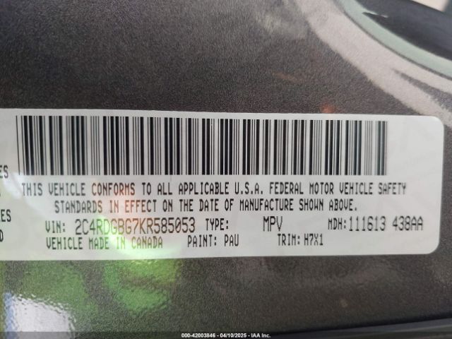 2C4RDGBG7KR585053 Dodge Grand Caravan Se