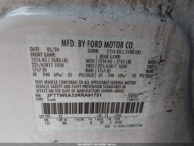 3FTTW8A33RRA91751 Ford Maverick Xl