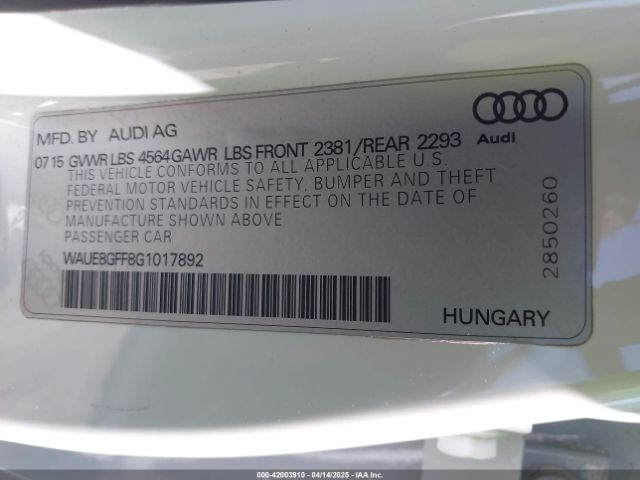 WAUE8GFF8G1017892 Audi A3 2.0t Premium