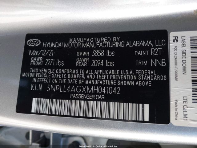 5NPLL4AGXMH041042 Hyundai ELANTRA SE