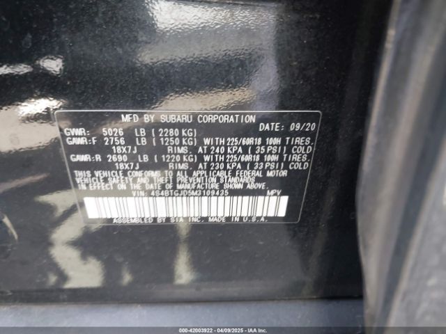 4S4BTGJD5M3109435 Subaru Outback Onyx Edition Xt