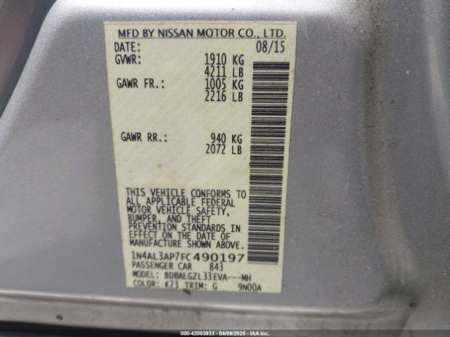1N4AL3AP7FC490197 Nissan Altima 2.5 S