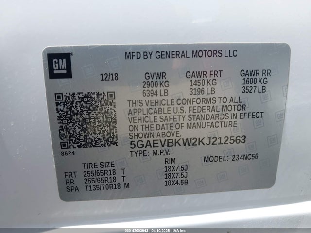 5GAEVBKW2KJ212563 Buick Enclave Awd Premium