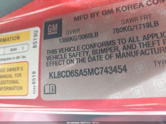 KL8CD6SA5MC743454 Chevrolet Spark Fwd 1lt Automatic