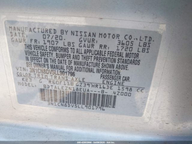 3N1CN8DV5LL901796 Nissan Versa S Xtronic Cvt