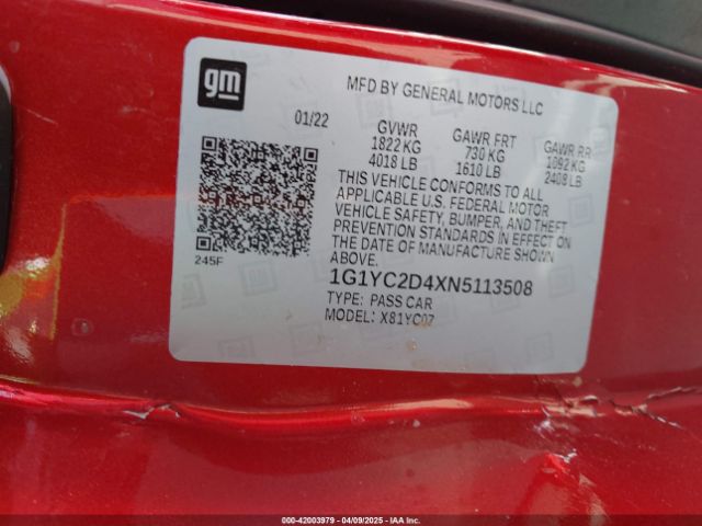 2022 CHEVROLET CORVETTE STINGRAY 1G1YC2D4XN5113508 Photo 8