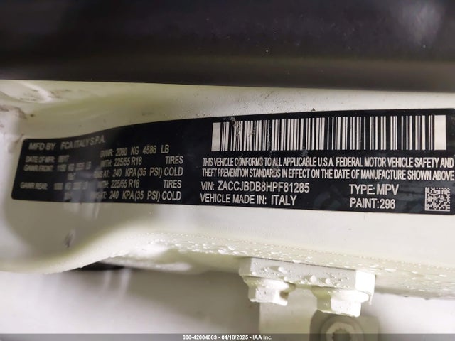 Jeep Renegade 2017 ZACCJBDB8HPF81285 Image 9
