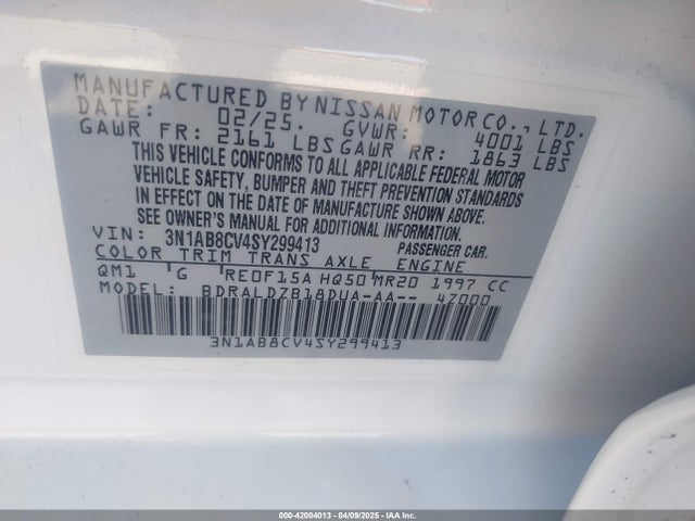 3N1AB8CV4SY299413 Nissan SENTRA SV