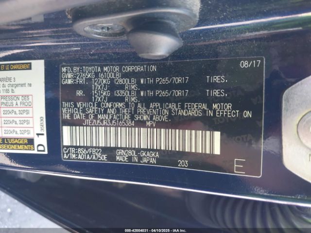 JTEZU5JR3J5165384 Toyota 4RUNNER SR5