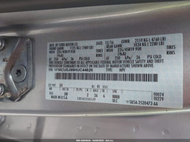 1FMCU0J99HUC44826 Ford Escape Titanium