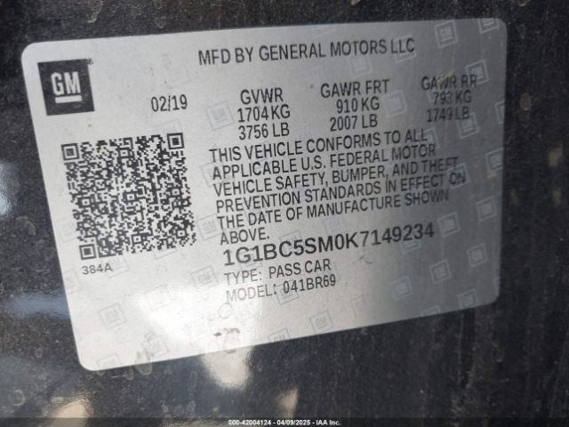 1G1BC5SM0K7149234 Chevrolet CRUZE LS