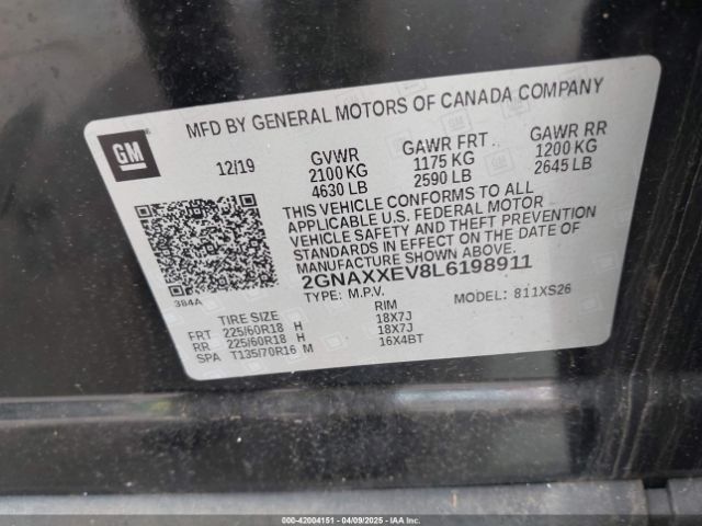 2GNAXXEV8L6198911 Chevrolet Equinox Awd Premier 1.5l Turbo