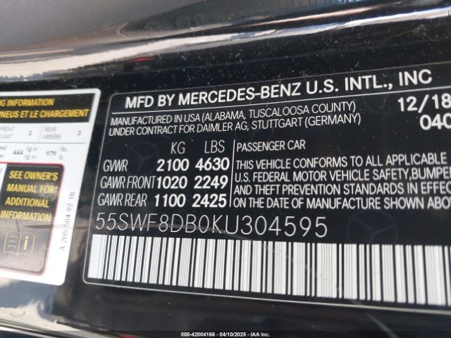 2019 MERCEDES-BENZ C 300 55SWF8DB0KU304595 Photo 8
