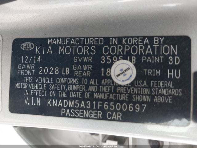 KNADM5A31F6500697 KIA dohc gamma