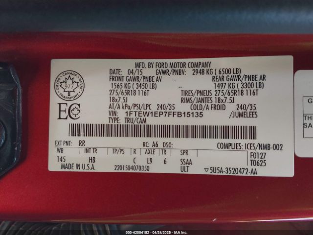 1FTEW1EP7FFB15135 Ford F-150 Lariat