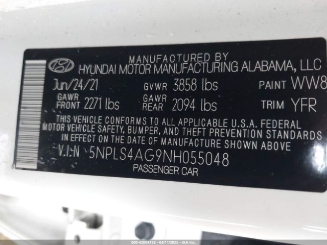 5NPLS4AG9NH055048 Hyundai ELANTRA SEL