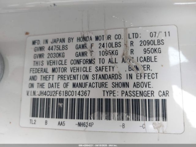 2011 ACURA TSX JH4CU2F61BC014367 Photo 8