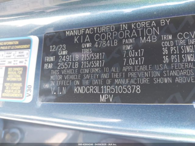 KNDCR3L11R5105378 KIA Niro Ev Wind