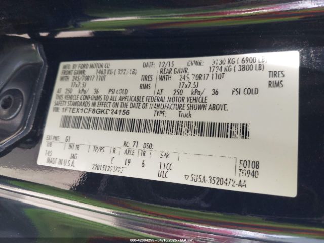 1FTEX1CF8GKD24156 Ford F-150 Xlt