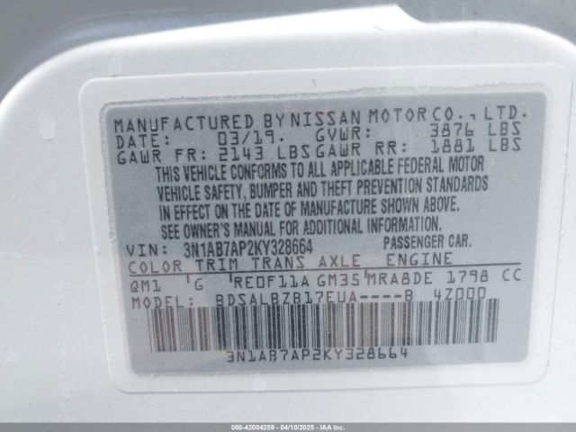 3N1AB7AP2KY328664 Nissan SENTRA S