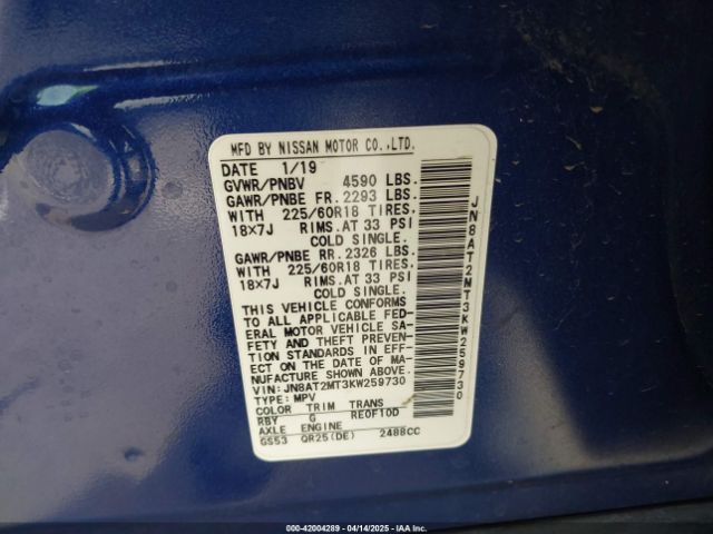 JN8AT2MT3KW259730 Nissan ROGUE SV