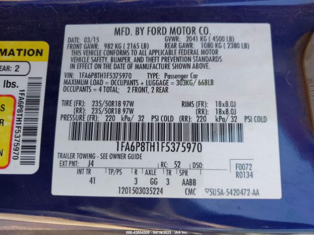 2015 FORD MUSTANG 1FA6P8TH1F5375970 Photo 8