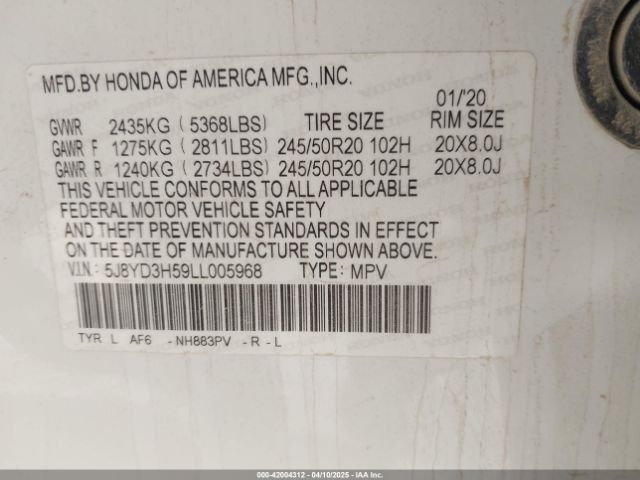 5J8YD3H59LL005968 Acura Mdx Technology Package