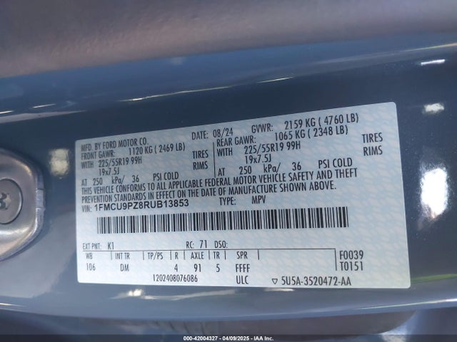 1FMCU9PZ8RUB13853 Ford dura d4 ivct atk