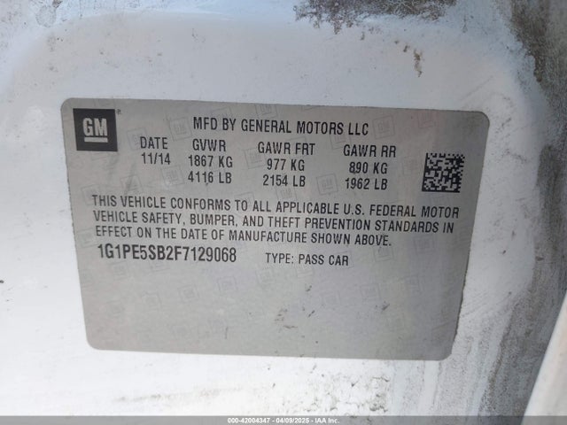 1G1PE5SB2F7129068 Chevrolet Cruze 2lt Auto