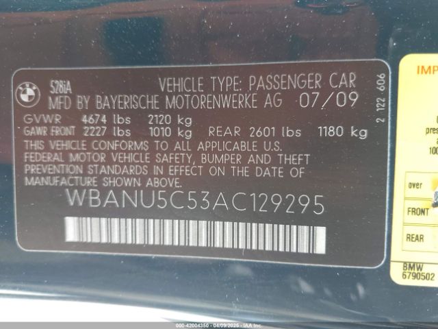 2010 BMW 528I WBANU5C53AC129295 Photo 8
