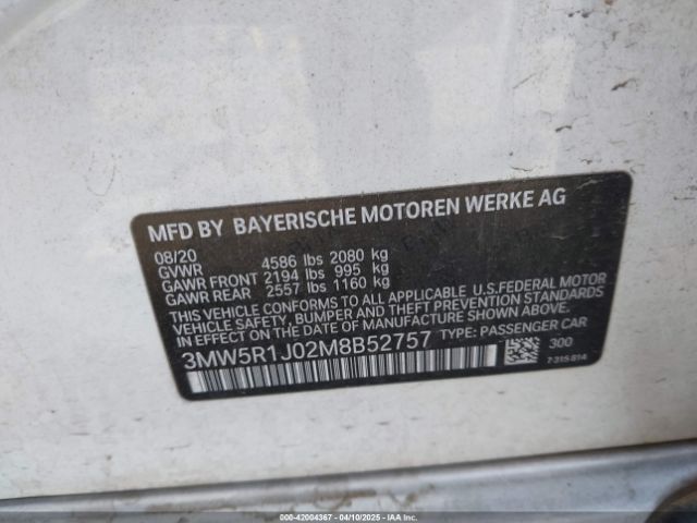3MW5R1J02M8B52757 BMW 330I