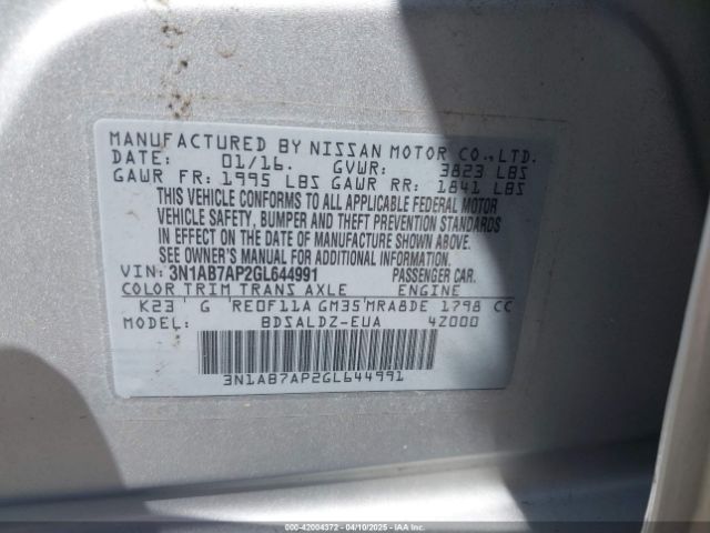 3N1AB7AP2GL644991 Nissan Sentra Fe+ S/s/sl/sr/sv
