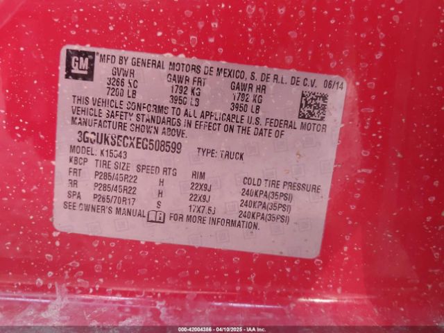 3GCUKSECXEG508599 Chevrolet Silverado 1500 1lz
