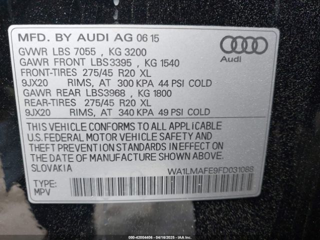 WA1LMAFE9FD031088 Audi Q7 3.0 Tdi Premium