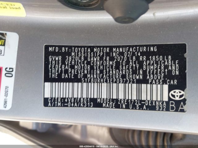 5YFBURHEXEP097321 Toyota Corolla Le Plus