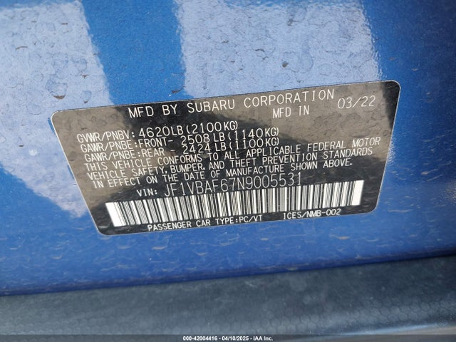 JF1VBAF67N9005531 Subaru Wrx Premium