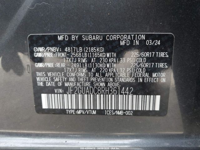 JF2GUADC8RH361442 Subaru Crosstrek Premium