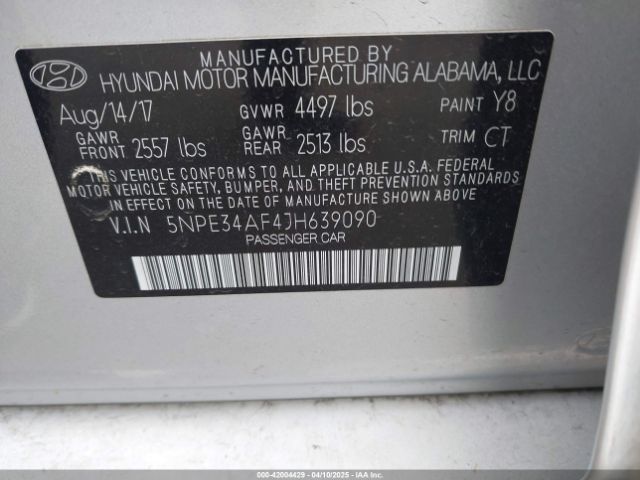 5NPE34AF4JH639090 Hyundai gdi theta-ii
